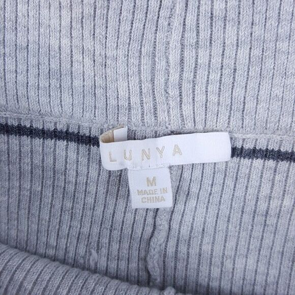 LUNYA Shorts Womens Medium Gray Stripe Cozy Cotton Silk Ribbed Bike Lounge - Picture 4 of 8